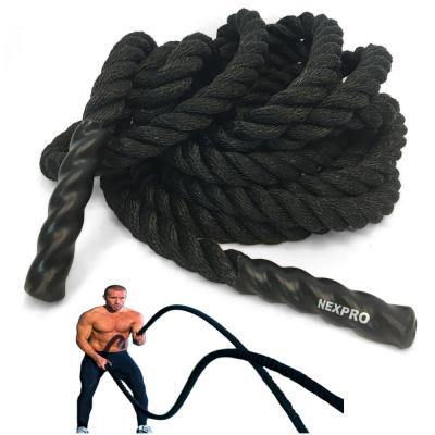 China Safty high strength factory sale 38mm*9m twisted polyester exercise battle battle trainning rope with a sheath for sale