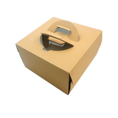 China Birthday Cake Box With Handle Wholesale Brown Corrugated Paper Folding Cake Box With Clear Window&Handle For Birthday Party&Festival Day&Wedding Birthday for sale