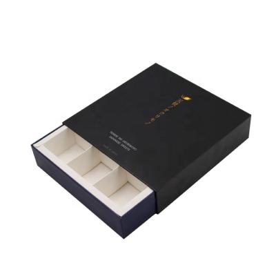 China Wholesale Luxury Recycled Materials Candy Gift Box Black Drawer Box Custom Logo Chocolate Packaging Boxes With Tray for sale