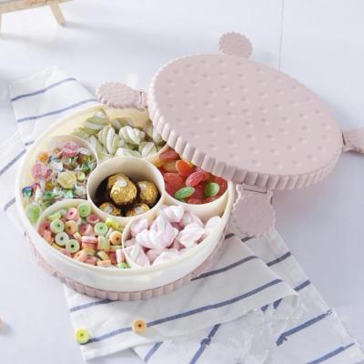 China Plastic Freshness Keeping Compartment Food Nuts Dried Fruit Storage Box Candy Round Trays for sale