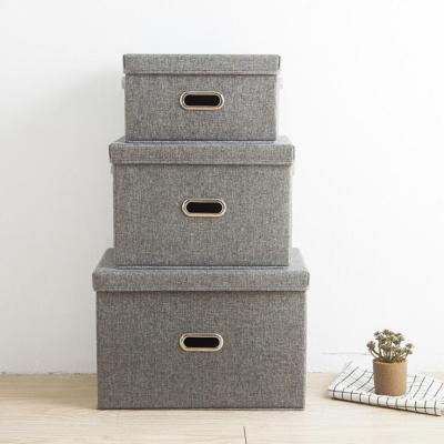 China 3 Sets Viable Wholesale Washable Foldable Cotton Canvas Storage Box For Home Sundries Cloth Storage for sale