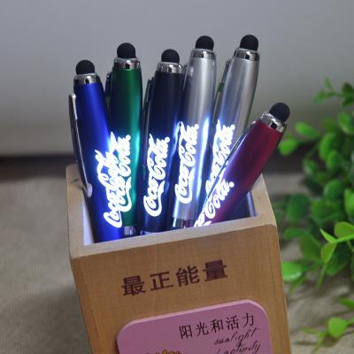 China Customized Promotional Pen Led Point Light Pen-Custom Solgan Logo Light Up Ball Pens With Rubber Grip for sale