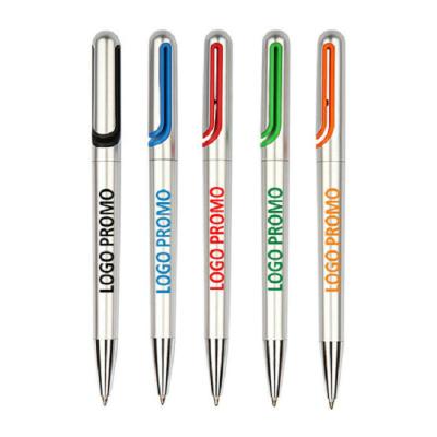 China Custom Logo Custom Logo Twist Action Promotional Pen Plastic Promotional Pen Silver Color for sale