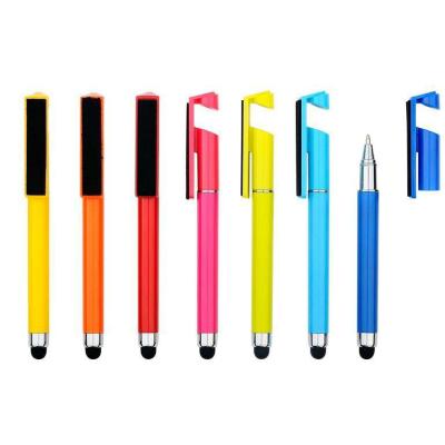 China Promotional Cheap Price Plastic Pen Custom Logo 4 In 1 Short Mini Stylus Ball Pen With Cleaner Stylus Touch Screen Wrap And Phone Holder Stand for sale