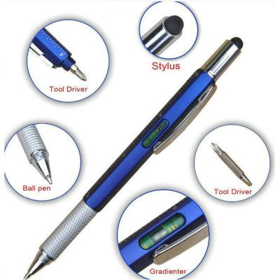 China Promotional pen 7 in 1 tool multi-fuctional ballpoint pen with stylus touch ruler spirit level gradienter and screwdriver-customized logo and ink for sale