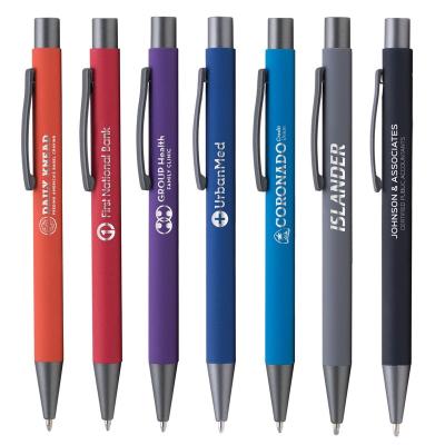 China Promotional rubberAluminum metal pen customized comfortable soft ballpoint pen with laser ink custom logo metal imprint-personalized pen for sale