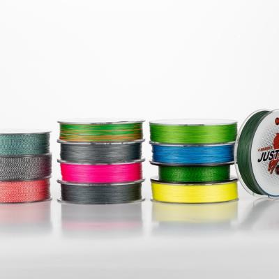 China Justron float cue 100m 9 strand camouflage pe braid multifilament fishing line low strength 9 strand low product braided fishing line for sale