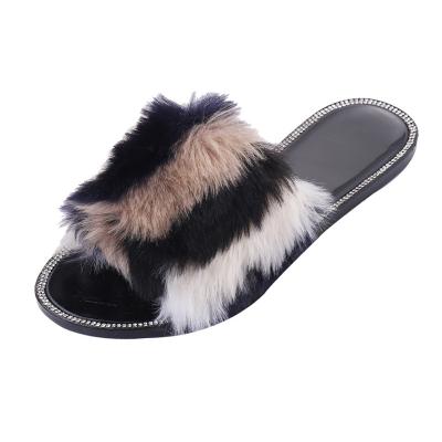 China 2022 Light Weight Designer Furry Rhinestone Ladies Fur Shoes Fur Slippers PVC Indoor Sandals Shoes For Women for sale