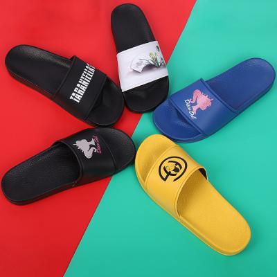 China 2021 Plus Size CUSHIONING Customized Logo Rubber Shoes Man And Women PVC Yellow Slippers Custom Slide For Slippers for sale