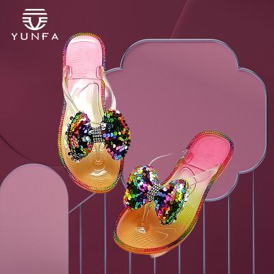 China Jelly Flip Flops Sandals Outdoor Shoes Popular Fashion Trend Design Women's Jewel Bow Summer Flat Ladies Slides Slippers Shoes For Girls for sale