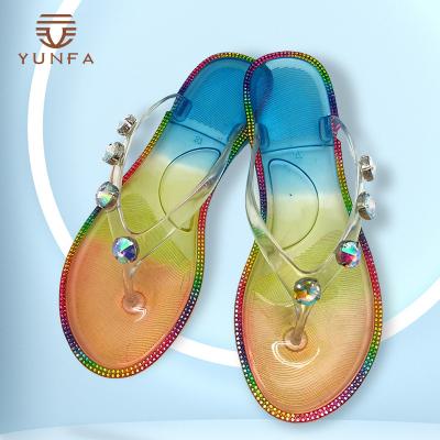 China Fashion Trend Newest Luxury Ladies Jelly Flip Flops Sandals Woman Outdoor Shoes Jewel Flat Bow Slides Slippers Shoes For Girls for sale