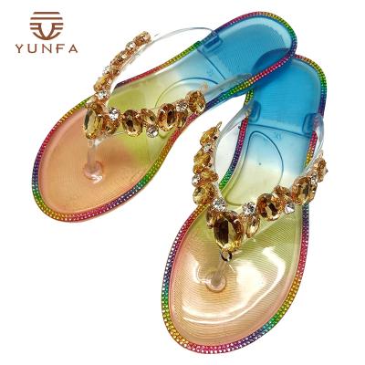 China Fashion Trend Designer Ladies Jelly Flip Flops Sandals Woman Outdoor Shoes Jewelery Flat Bow Slides Slippers Shoes For Girls for sale