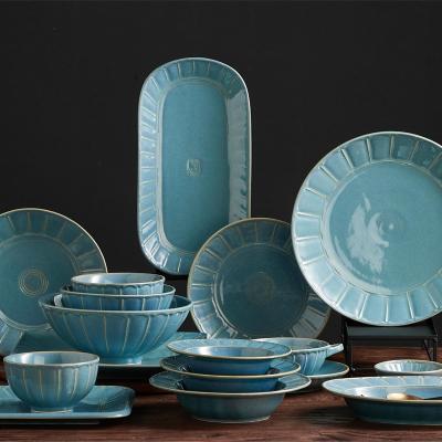 China Sustainable New  Modern  Kitchen Plates Set Dinnerware Restaurant kitchen tabletop Porcelaine Tableware sets for sale