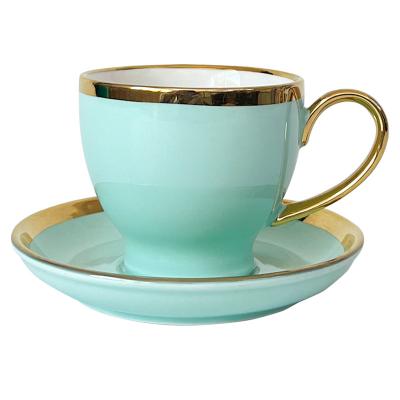 China Sustainable Wholesale 220 ml cappuccino custom printed small exquisite ceramic tea cup with saucer and  stand for sale