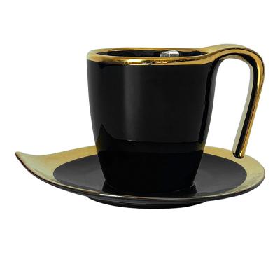 China Sustainable New straight design high capacity milk cup gold rim plate tea cups & saucers with gold handle for sale