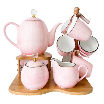 China Sustainable Elegant custom design mutli color hand painted glazed ceramic tea sets luxury for leisure time for sale