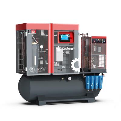 China 20HP 15KW lubricated screw air compressor integrated with air tank dryer all in one compressor for laser cutter for sale