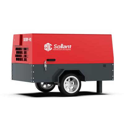 China SLTDP-41 SOLLANT brand lubricated multistage air filter screw portable diesel air compressor for sale