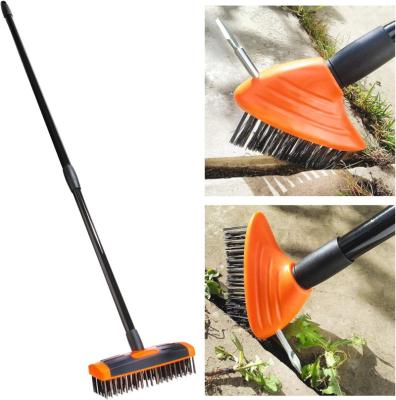 China Sustainable Telescopic Long Handle 3 in 1 Cleaning Broom Garden Patio Steel Wire Multifunctional Weed Brush Cleaning Brushes for sale