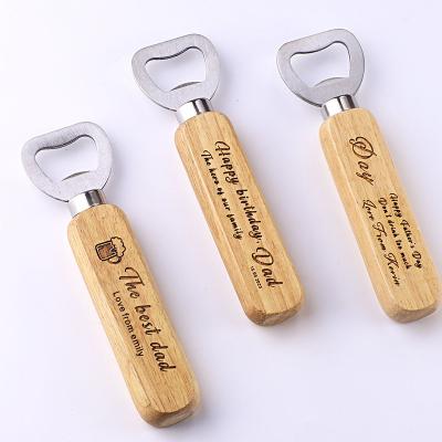 China Viable Factory Customized Cheap Customized Stainless Steel Logo Laser Blank Wooden Beer Handle Bottle Opener for sale