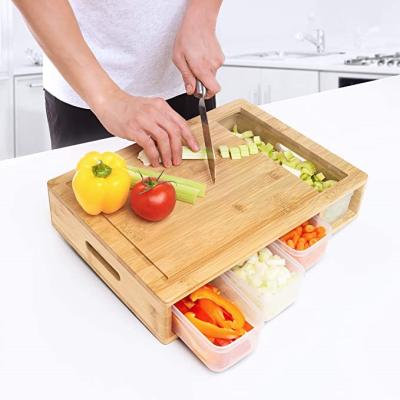 China Stocked Bamboo Cutting Chopper Set With Storage Box Cutting Board With Bamboo Trays Furniture Board for sale