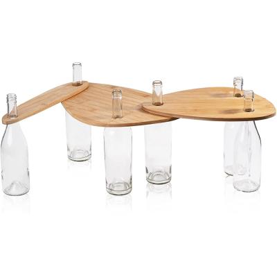 China Viable Wholesale Flat Topper Bamboo Serving Floating Cheese Boards Wine Bottle Cheese Trays Set With 3pc Picnic Charcuterie Board for sale