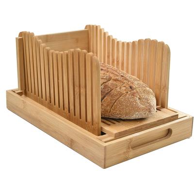 China Stocked bamboo bread slicer for homemade bread, bamboo bread cutter adjustable, compact, foldable for sale