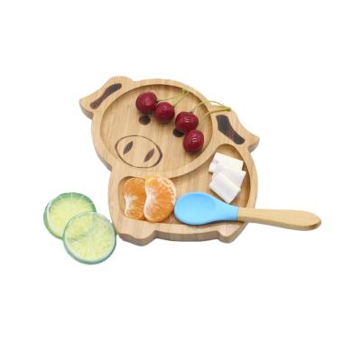 China Modern Sample Available Wholesale Baby Divided Suction Bamboo Dish, Bowl And Spoons Set Baby Cutlery Bamboo Kids Bowl Kids Bamboo Utensil for sale