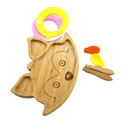 China Wholesale Available Modern Fox Pattern High Quality Sample Baby Silicone Bamboo Dinner Dishes For Kids for sale