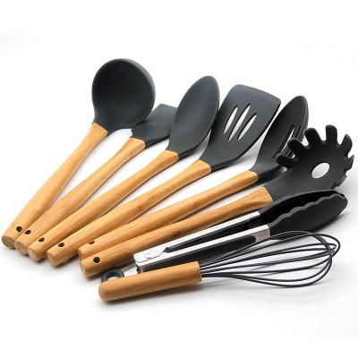 China Viable Silicone Cookware Sets With Natural Bamboo Spoon Spatula Spoon Set Natural Bamboo Spoon Handles Kitchen Utensils Non-Stick Non-Stick BPA Free BPA Free Cookware for sale