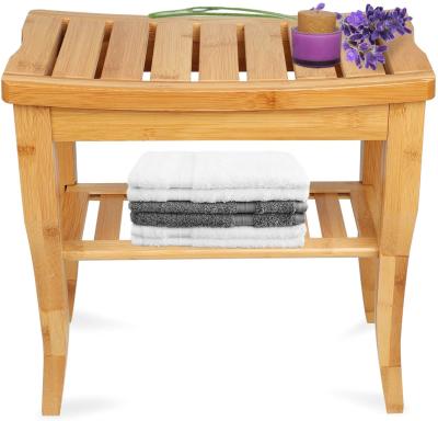 China Bamboo Tableware Bathroom Shower Bench with Storage Shelf, Shower Chair Seat Bench Organizer for sale