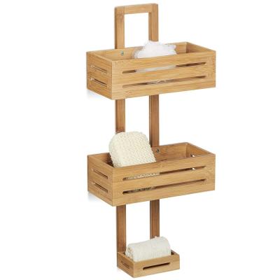 China Standing Type Bamboo Shelf With 3 Shelves Shower Basket For Hanging In The Bathroom Bath Antirust Trolley for sale