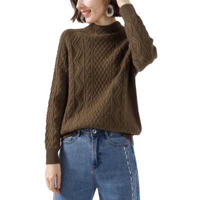 China Fashionable Female Casual Jacquard Anti Shrink Knitting Luxury Pure Cashmere Sweaters for sale