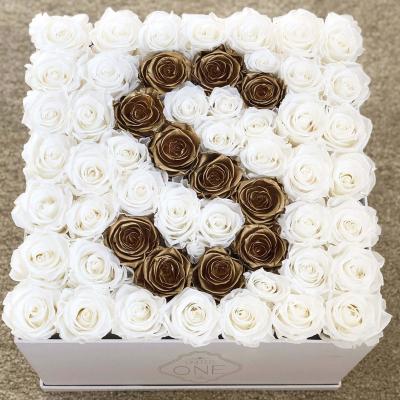 China Wholesale Undying Eternal Everlasting Flower Romantic Red Preserved Real Roses Forever Rose Letter U O In Square Gift Box for sale