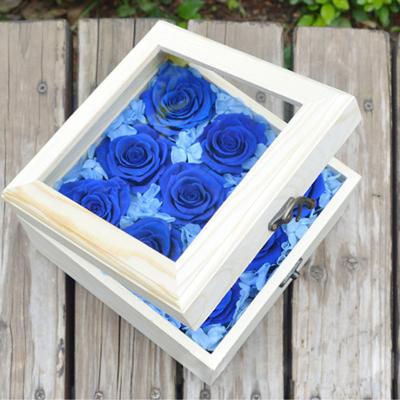 China UO Gift A Custom Home Eternal Flower Romantic Preserved Rose UO Decoration Real Durable Preserved Roses In Wooden Box for sale