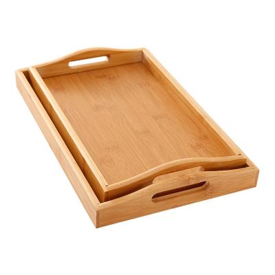 China Rustic Ready To Ship Low MOQ Wine Dinner Tea Bar Service Tray Bamboo Serving Tray With Handles for sale