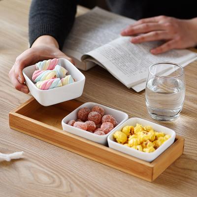 China Rustic Divided Bamboo Wooden Snacks Fruit Serving Tray With Lid for sale