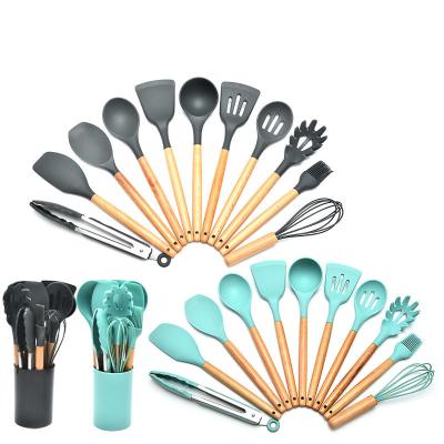 China Viable Food Grade Silicone Cooking Tools Utensil Sets With Notched Spoon Turner Slicer Stick Solid Cookware Utensil No for sale