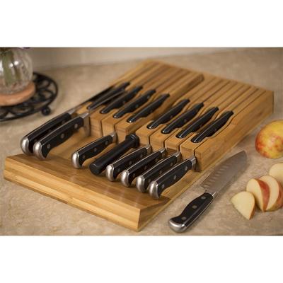 China Wholesale Universal Kitchen Stocked Drawer Insert Wooden Bamboo Knife Holder Rack Organizer for sale