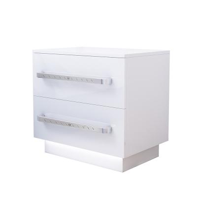 China Multifunctional RGB LED Bedside Table 2 Drawer Cabinet Nightstand High Gloss Nightstand for sale