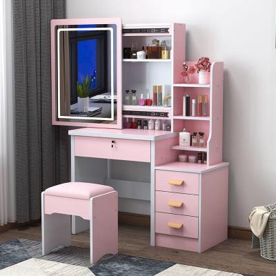 China Multi-Functional Pink Wooden Bedroom Dresser Set 4 Storage Dresser With Mirror Dressing Table For Girl for sale