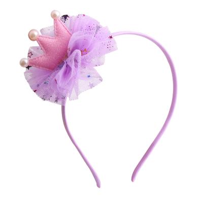 China Wholesale Princess Friendly Material Mesh Crown Hairband For Kids Princess Crown Pearl Hair Band for sale