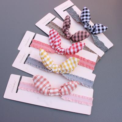 China Cute New Style High Quality Hair Band Children's Hair Ears Bunny Grid Bow Elastic Headband for sale