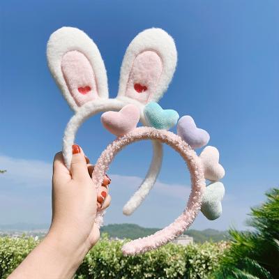 China Wholesale Soft Cute Pink White Heart Shaped Bunny Ears Hair Band Plush Rabbit Ears Hair Band for sale