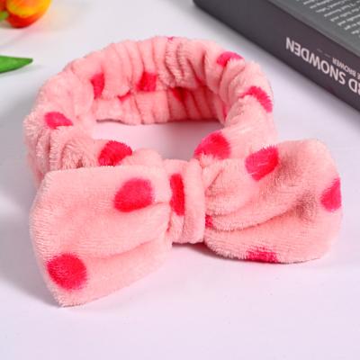 China Autumn And Winter Plush Embroidery soft beautiful Dot Bow Headband Towel Skincare tied headband for sale