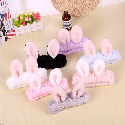 China Cute Soft Plush Girl Bunny Ears Hairband Face Wash Pink Rabbit Ear Headband For Women for sale