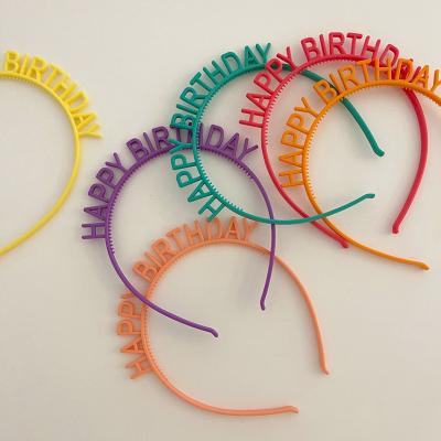 China Decorate Lovely Happy Birthday Headband Plastic Hair Band Hair Ornaments Multicolor Birthday Hair Band Accessories for sale