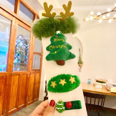 China Decorate Border Hot Sale Christmas Hair Accessories Elastic Band Brooch Clip Set Christmas Festival Gift Barrettes for sale