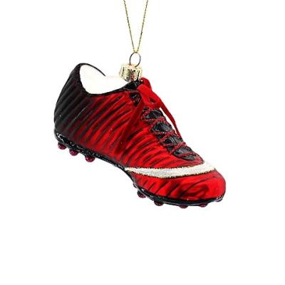 China Handmade Colorful Swollen Festival Decoration Kid Gift Christmas Football Shoe Decoration For Party Decor Indoor Red Glass Shoe Hanging Ornament for sale