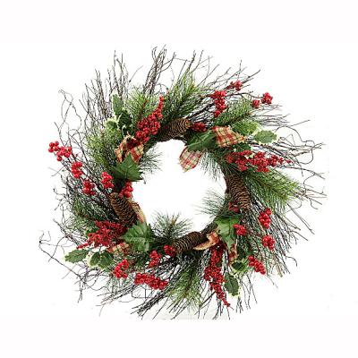 China Christamas Decoration Customized High Quality Christmas Garland Decoration Decorative Flowers And Braid Plastic Grass Cherry Wreath Ornament for sale